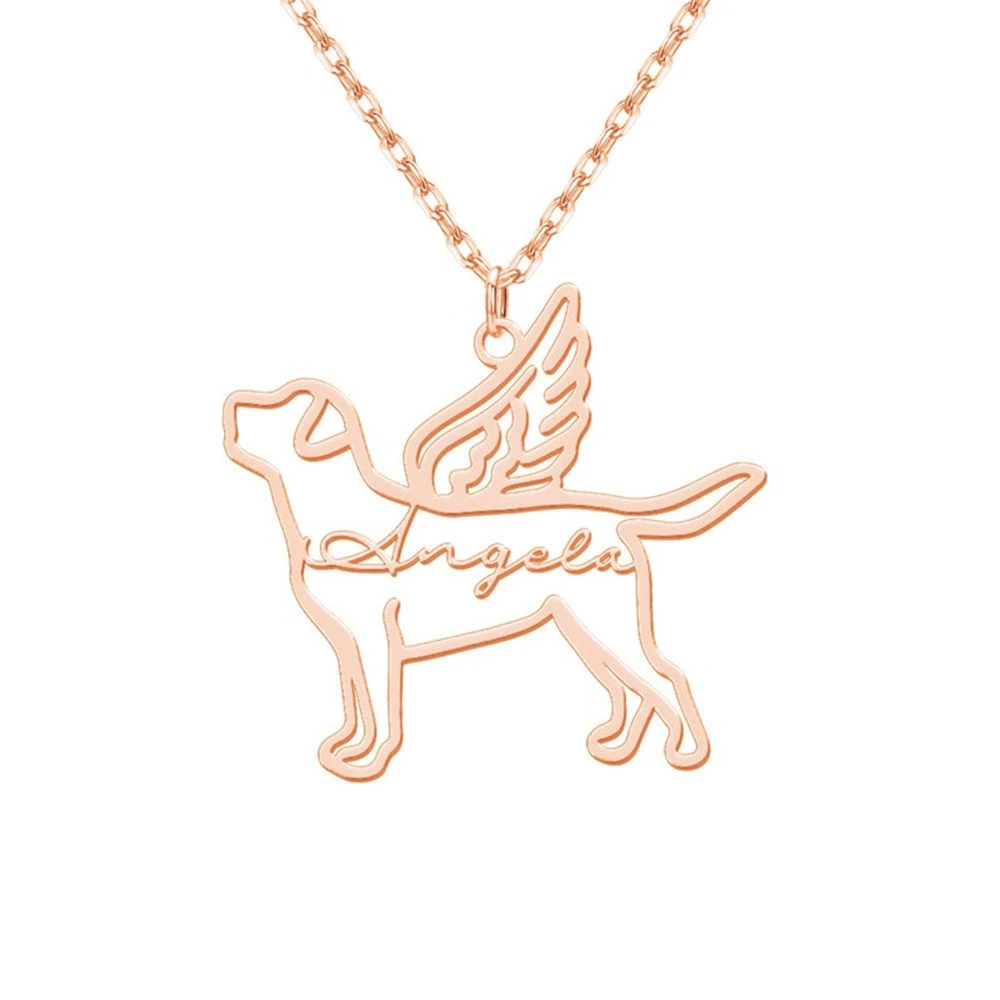 Custom Angel Dog Necklace With Name Personalized Jewelry For Women Pet Lovers Memorial Gift Animal Silhouette Nameplate Choker