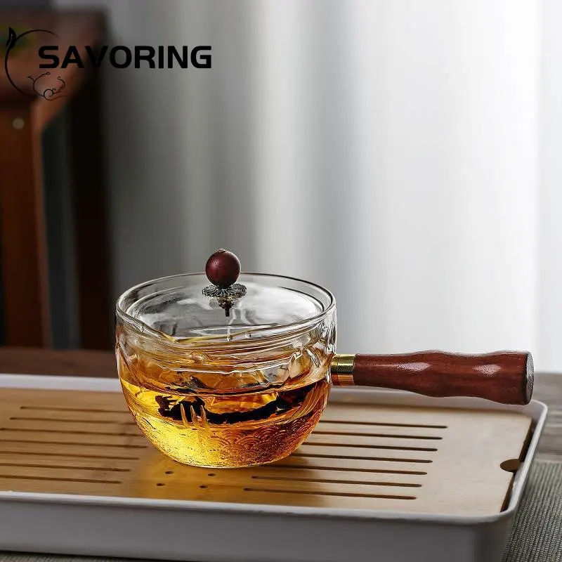 

450ML Boutique Glass Side Handled Teapot High Temperature Resistance Tea Making Pot Double Layer Can To Rotate Green Tea Teaware