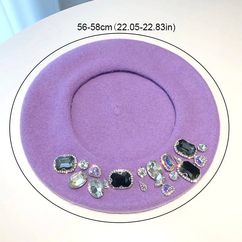 Hot Sale Beret Lady Thick Rhinestone Brimless Thermal Decor Wool Artist French Style Painter Hat Women Headwear_vogarts.com