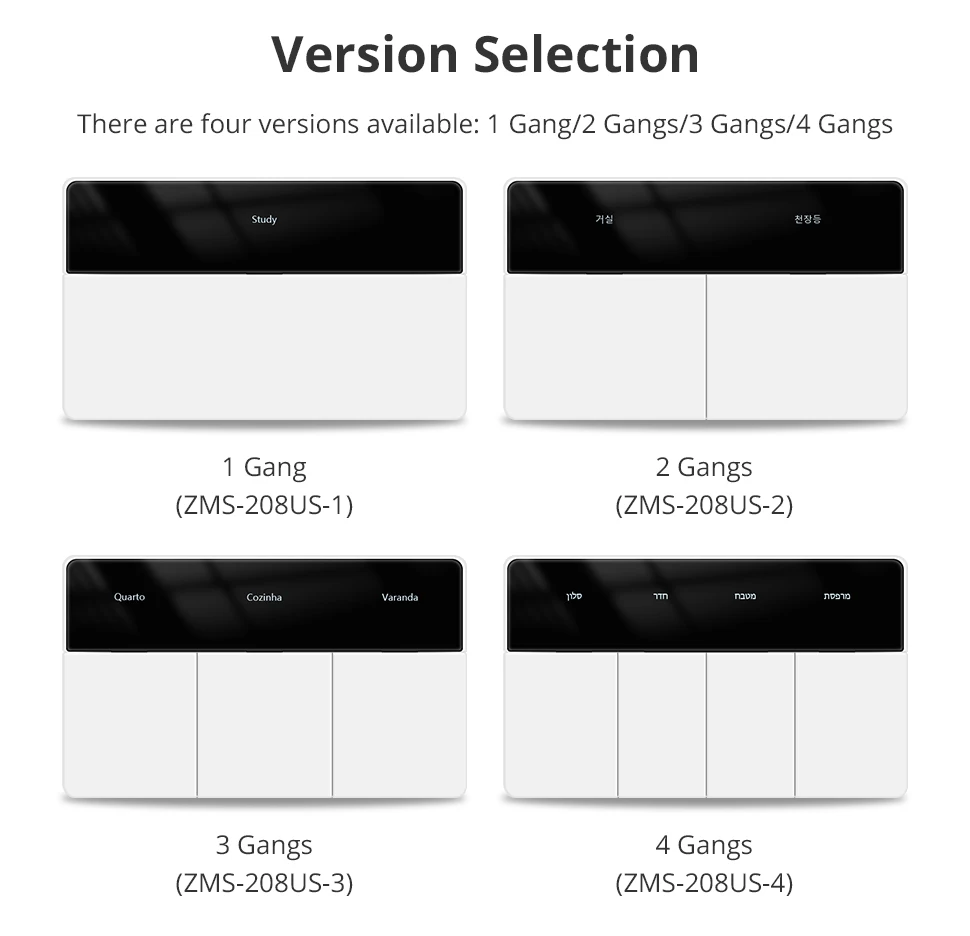 Zigbee DIY Name Switch Horizontal with Display Screen Panel Big Push Button Wall