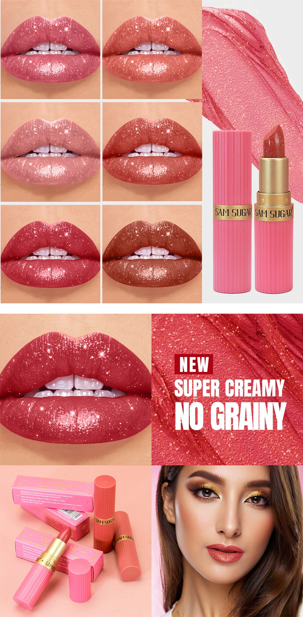 Brown Pearlescent Lipstick Waterproof Glitter Metallic Lip Gloss_voghion.com