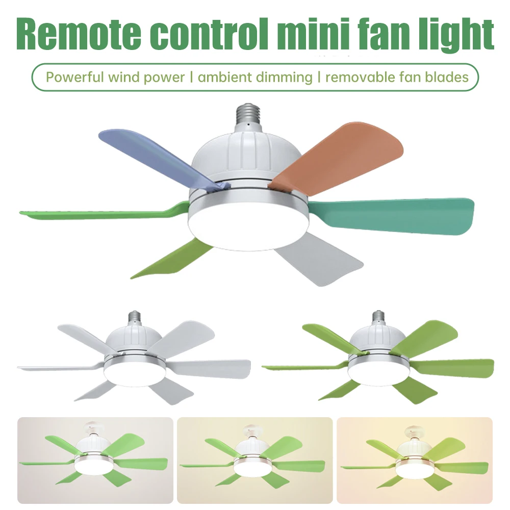 LED Ceiling Fan Light E27 40W Ultra Quiet Remote Control Ceiling Fan Lamp Detachable Color Blade Dimming Air Circulation