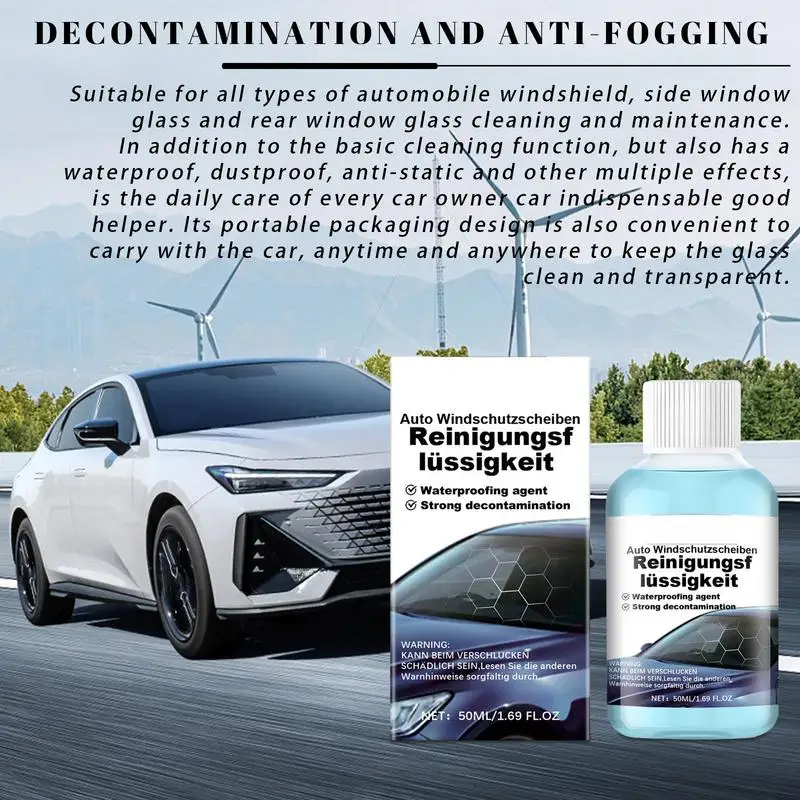 Glass Oil Film Remover 50ml Anti-Fog Glass Cleaner Washer Fluid Long-Lasting Windshield Cleaner Deep Cleaning Rainproof Car