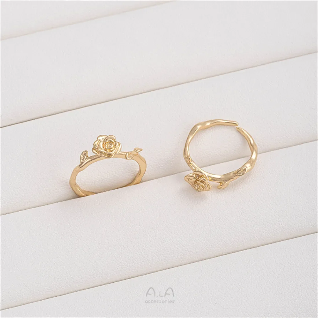 14K 골드 패키지 로즈 튤립 추상 잎 비즈 세트 반지 DIY 수제 진주 수제 액세서리 B712