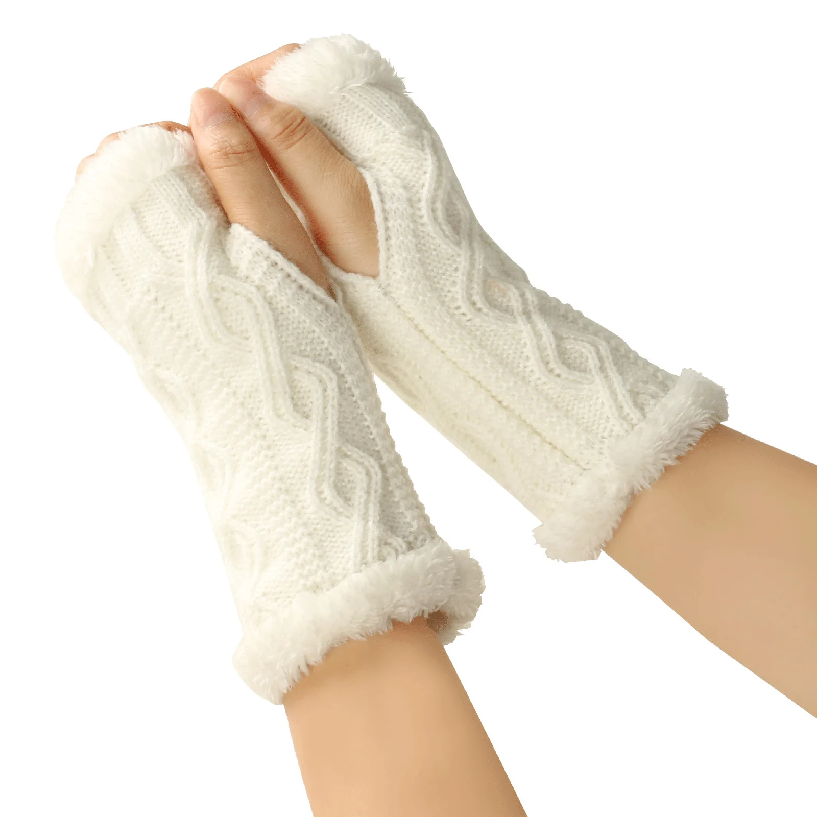 Winter Solid Color Faux Fur Gloves Arm Sleeve Cover Warmer Fingerless Wrist Gloves Knitted Mitten Fashion Women Gloves Wholesale