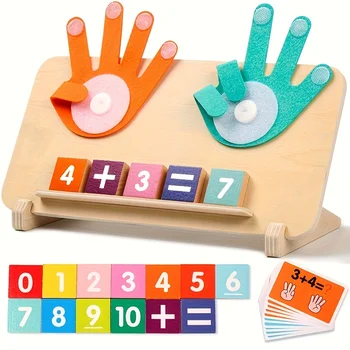 Wooden arithmetic learning board for children over 3 years old - educational toy with number blocks and math operation cards, in 1