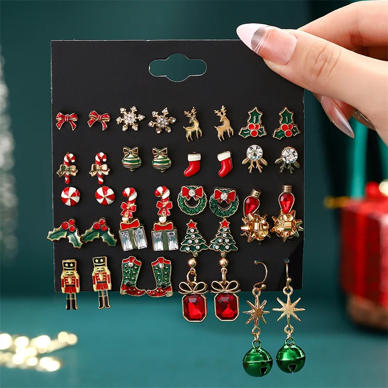 Weihnachten Funkelnde Bunte Zirkon Baum Elch Schneeflocke Glocke Anhänger Ohrringe Stud Für Frauen Neue Jahr Party Schmuck Geschenk