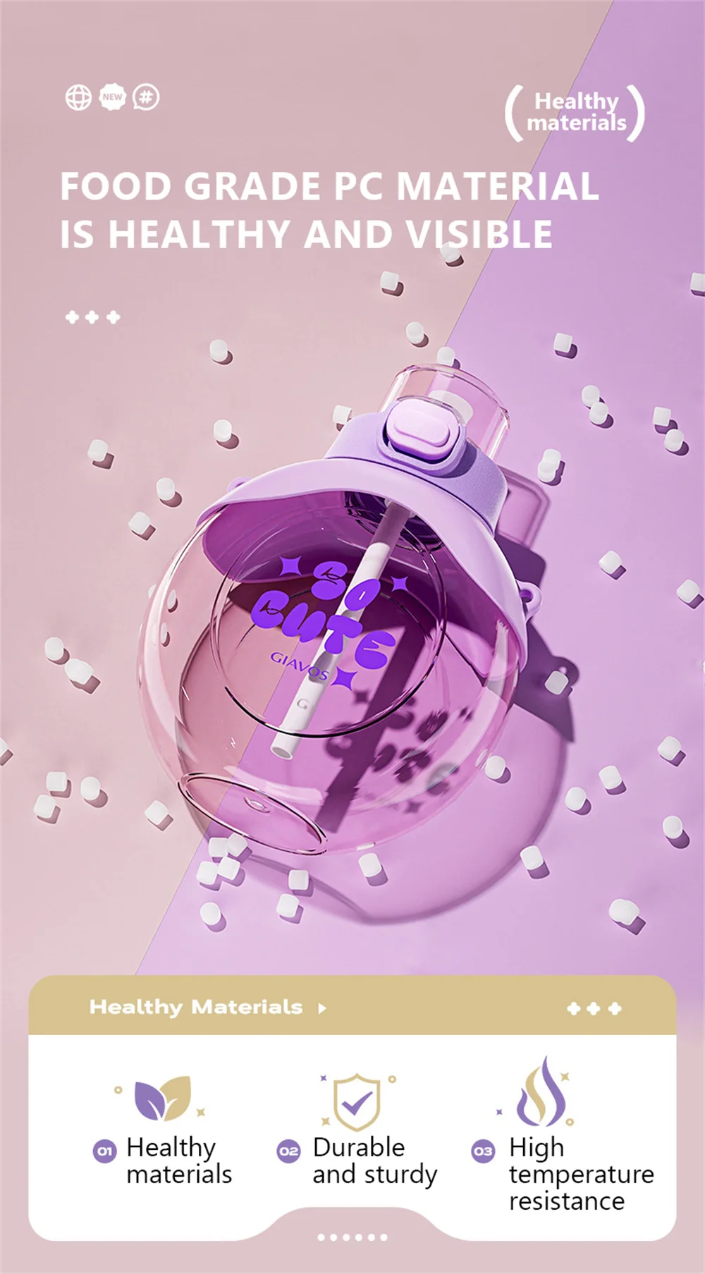 Description Picture 6 of itemChildren's Water Bottle Portable Outdoor Bounce Cap Plastic Cup Cute Student Water Bottle Fashionable Sports Water Bottle