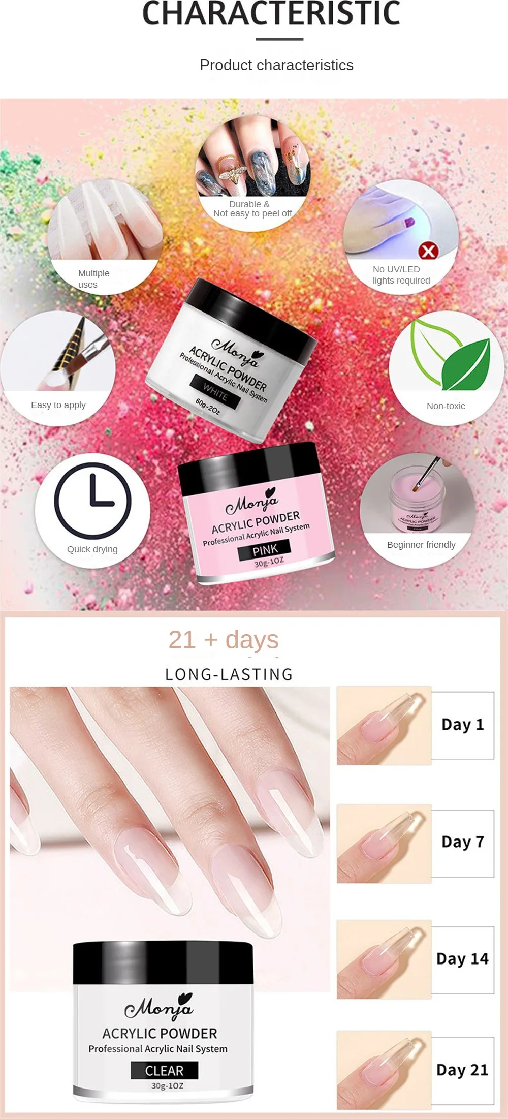 Description Picture 6 of itemManYa 60g Nude Nail Carved Pollen Acrylic Crystal Powder Can Extend Carved 30g Boxed Acrylic Powders Liquids Nail Art Tools