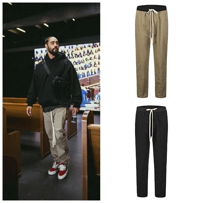 

Black Khaki Retro Pants Baggy High Street Mens Joggers Vintage Straight Trousers Loose Casual Back Pockets Sweatpants for Men