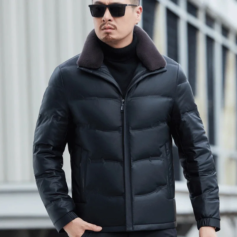 thumbnail image 1 of Abrigo de piel auténtica de invierno para hombre YXL-6627, nuevo abrigo de piel de oveja con cuello de cordero engrosado, 1 of 4
