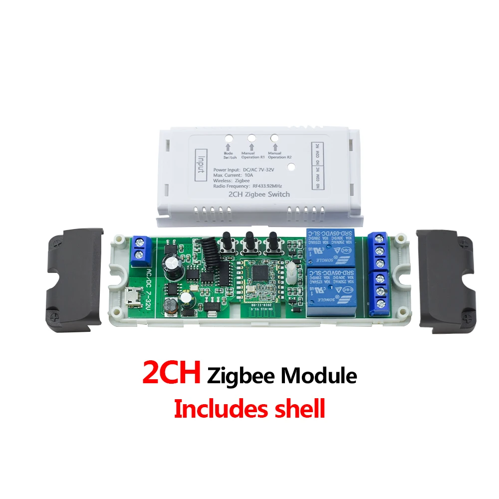 Zigbee 3.0 1ch 2ch Wifi Relay Module DC 12V 24V 7V-32V RF Smart Switch Work with Tuya Smart Life APP Self-locking Inching Mode