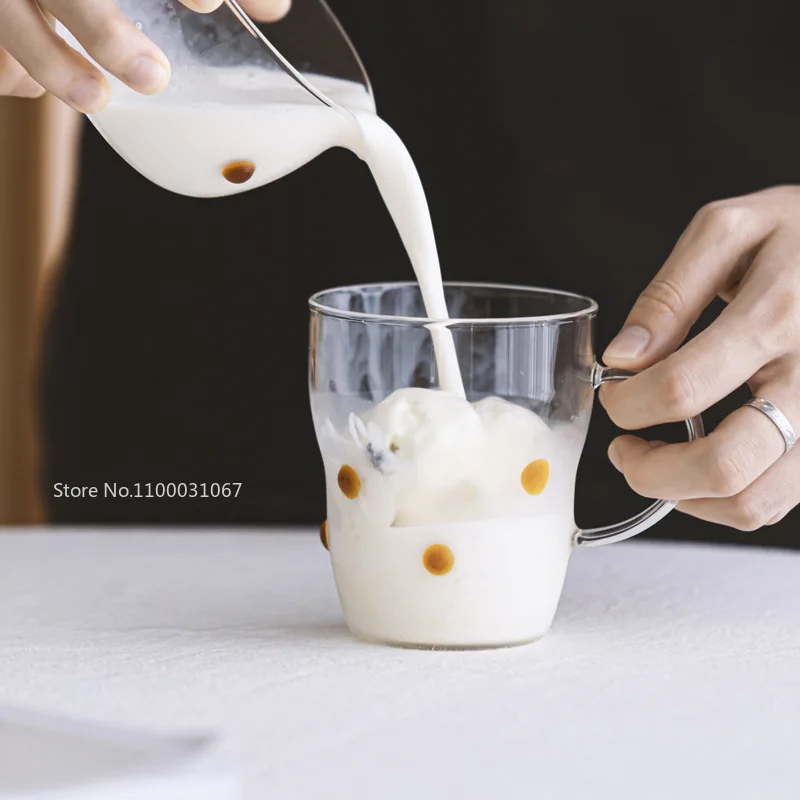 

Japanese Style Dotted Cup High Borosilicate Creative Glass Transparent Cup Heat-resistant Milk Cup Coffee Cup with Handle