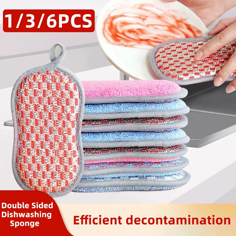 

Obelix 1/3/6PCS Double Sided Kitchen Cleaning Cloth Magic Sponge Cleaning Scrubber Pads For Dishwashing Bathroom Cleaning Tools