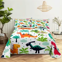Cartoon Dinosaur，Animal 0.9/1.2/1.5/1.8/2.0m Digital Printing Polyester Bed Flat Sheet With Pillowcase Print Bedding Set 3