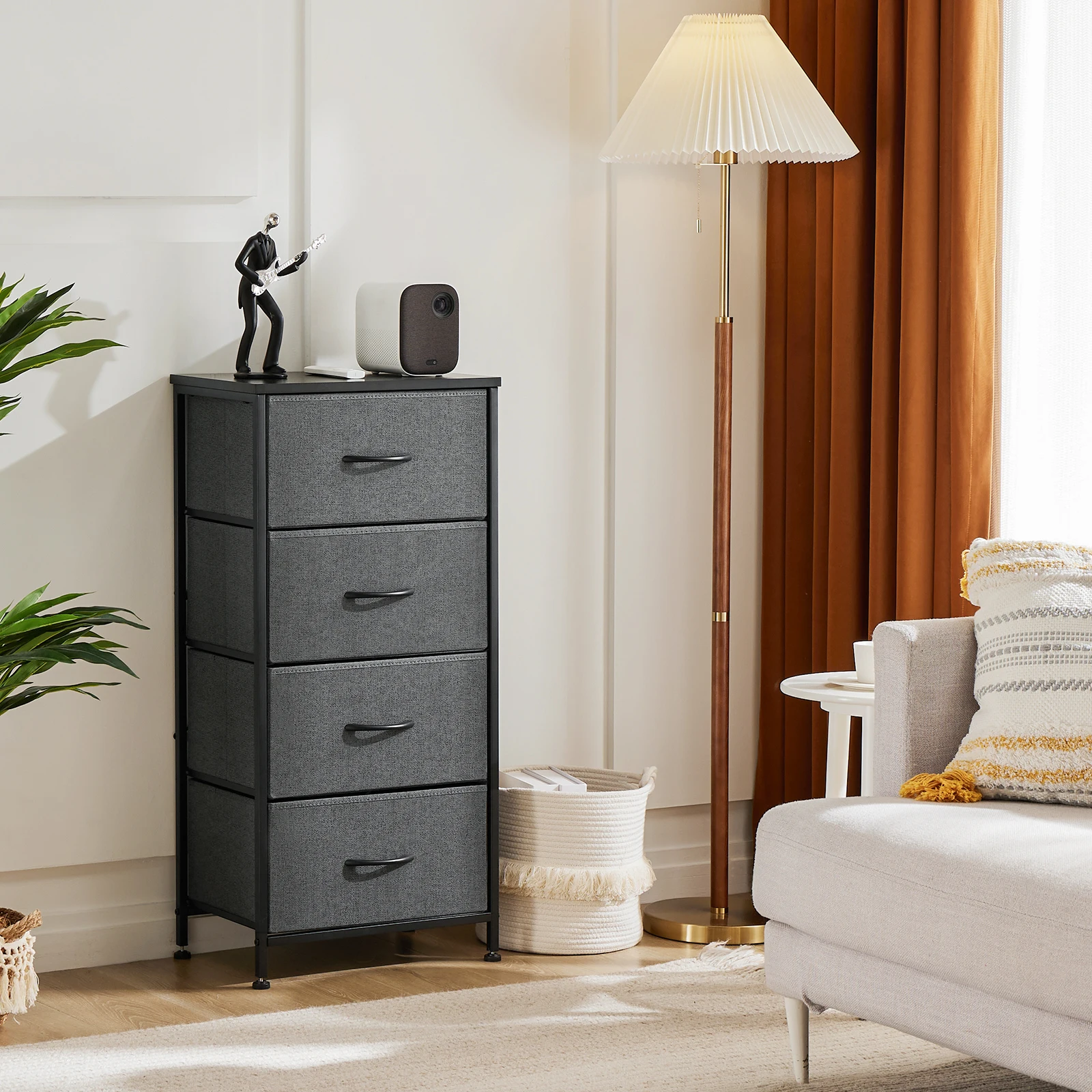JHK-cómoda para dormitorio con 4 cajones de tela, mesita de noche, armario con marco de acero para almacenamiento de ropa, mueble