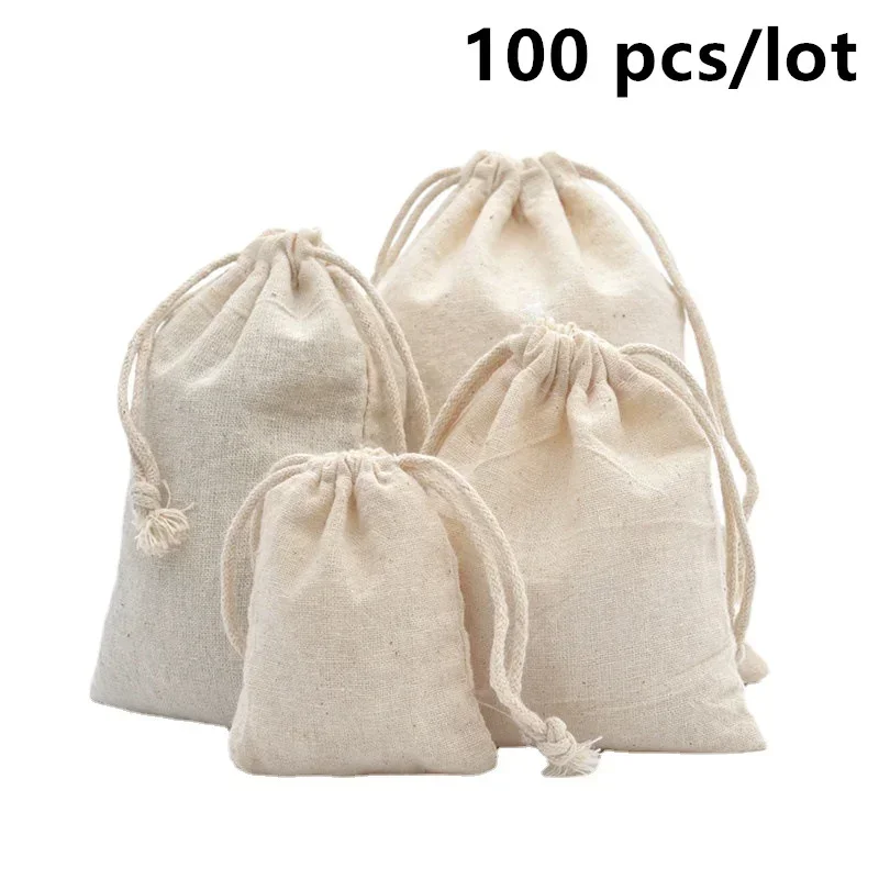 

Package Home Drawstring For Sacks Dustproof Pouches Gift Small Bags Plain Cotton Wedding Christmas Pcs/lot 100 Storage