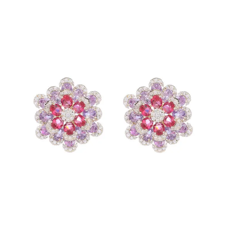 Female Trendy Cubic Zirconia Flower Ear Studs Designer Statement Stud Earrings Women Luxury Brand Jewelry With CZ Stone