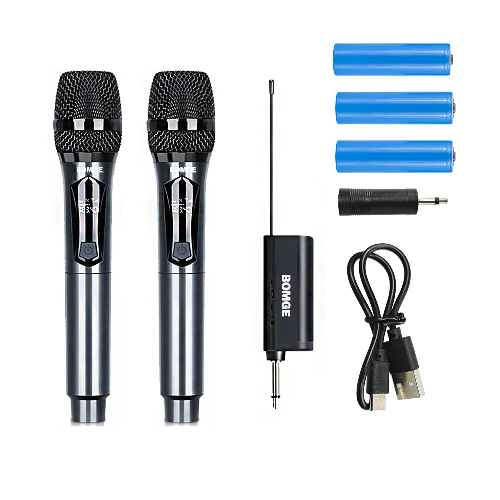 BOMGE Wireless Microphone System, Dual Wireless Mic, 2x100 UHF Channels, Auto Scan,Auto IR,328ft Range, Cordless Mic for Singing,Church, Karaoke (330U Karaoke Lapel Mic With Speaker BOMGE Dual Wireless Microphone