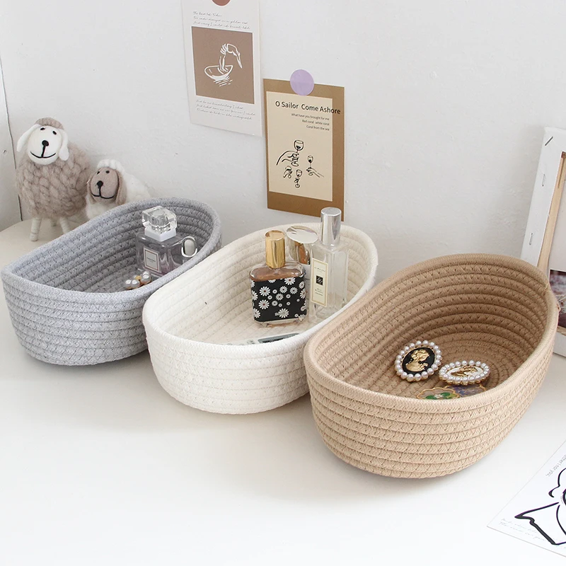 

3pcs Woven Storage Baskets Multifunctional Desktop Sundries Cosmetics Kids Toys Organizer Box Desk Stationery Space Saving Cases