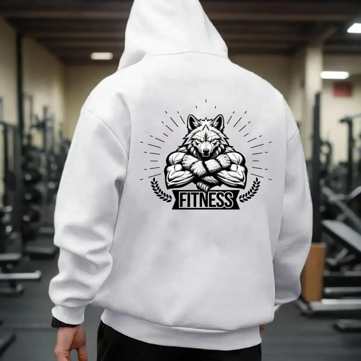 Fitness Hoodie Mens Gym Training Sweatshirt Print Werewolf Bodybuilder Hooded Pullover Top
