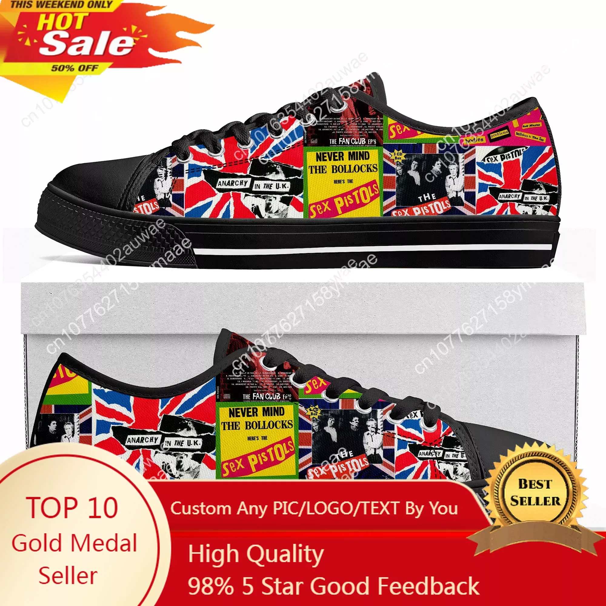 Sex Pistols Punk Rock Band Low Top High Quality Sneakers Mens Women Teenager Canvas Sneaker Casual Couple Shoes Custom Shoes