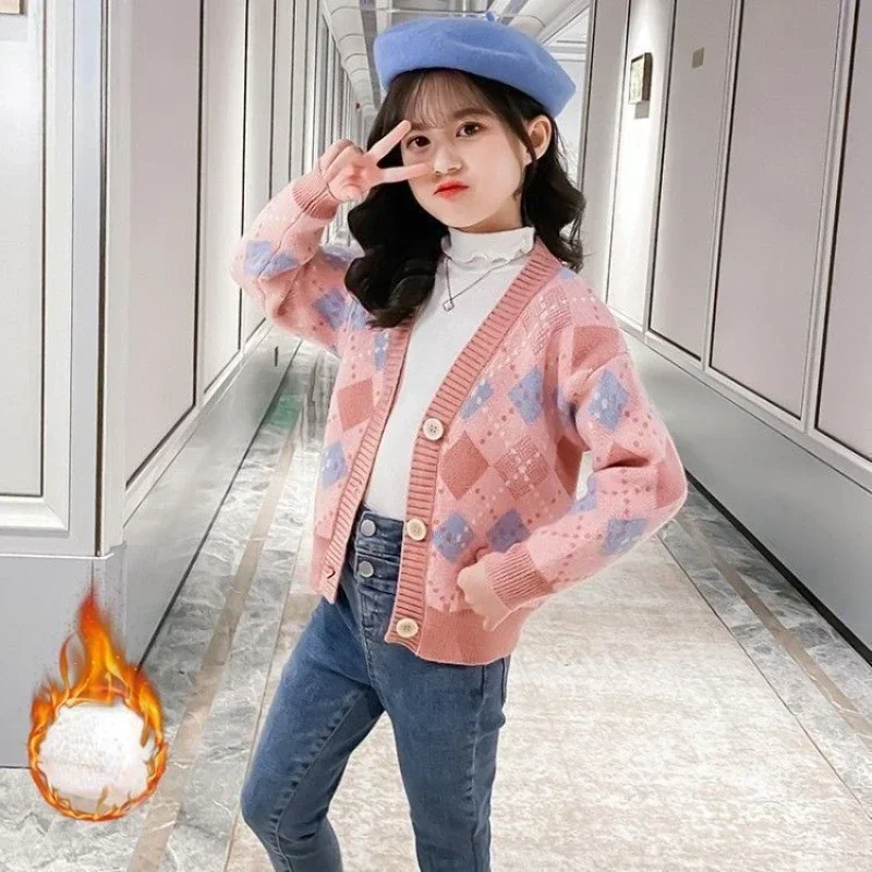 한국 패션 소녀 스웨터 가디건, 2024 가을 겨울 신상 용수철 아동복, 소녀 6 ..