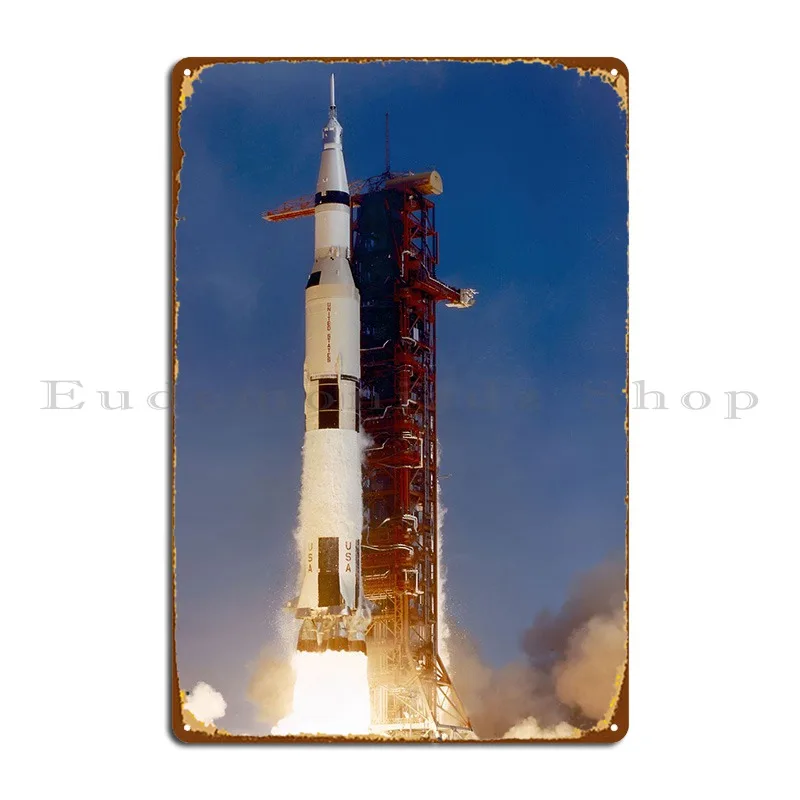 Saturn V Launch Metal Platform Garage Party Plates Home Printed Plates Tin Sign Poster