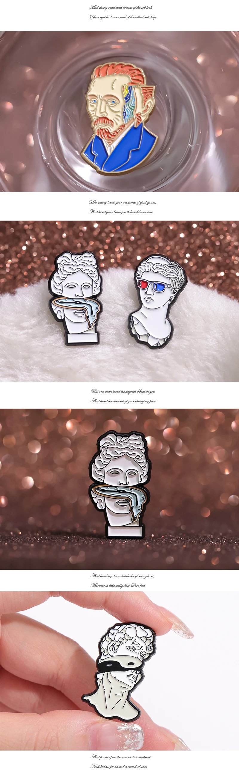 Van Gogh Gips Statue Emaille Pins benutzer definierte Skulptur Kunst Broschen Revers Abzeichen lustige Schmuck Geschenk für Kinder Freunde – Detail 2