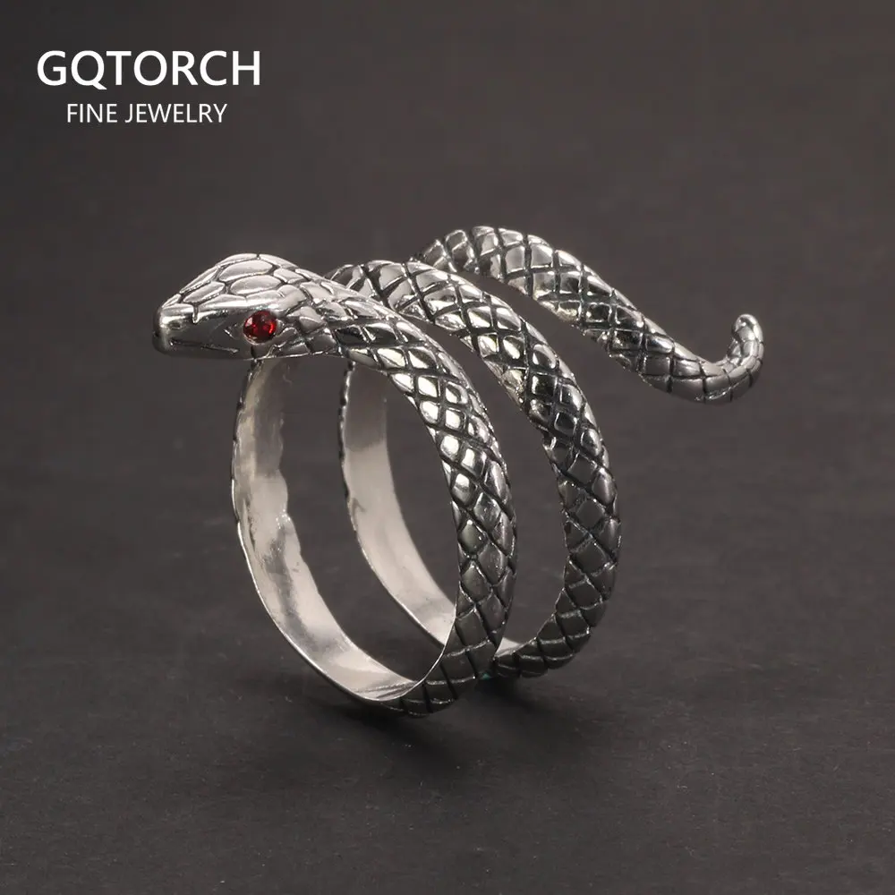 

S925 Sterling Silver Thai Silver Vintage Silver Womens Ring Fashion Snake Punk Open Index Finger Ring