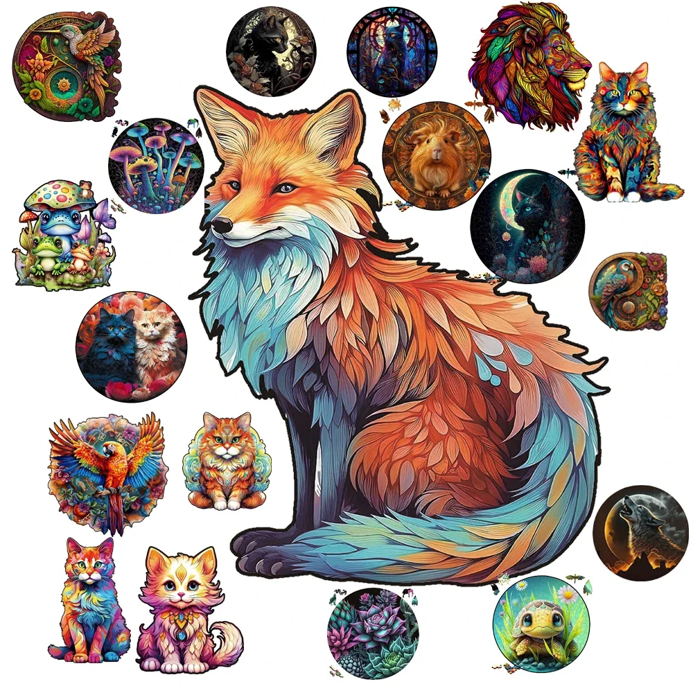 Wooden Puzzles Interesting Cat Wooden Puzzles for Adults Kids Wood DIY Crafts Animal Shaped Christmas Gift Intelligent Jigsaw Puzzle