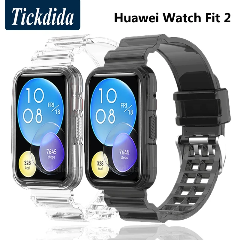 

2-in-1 Silicone Strap+Case for Huawei Watch Fit 2 Transparent Sports Strap Huawei Fit 2 Accessories