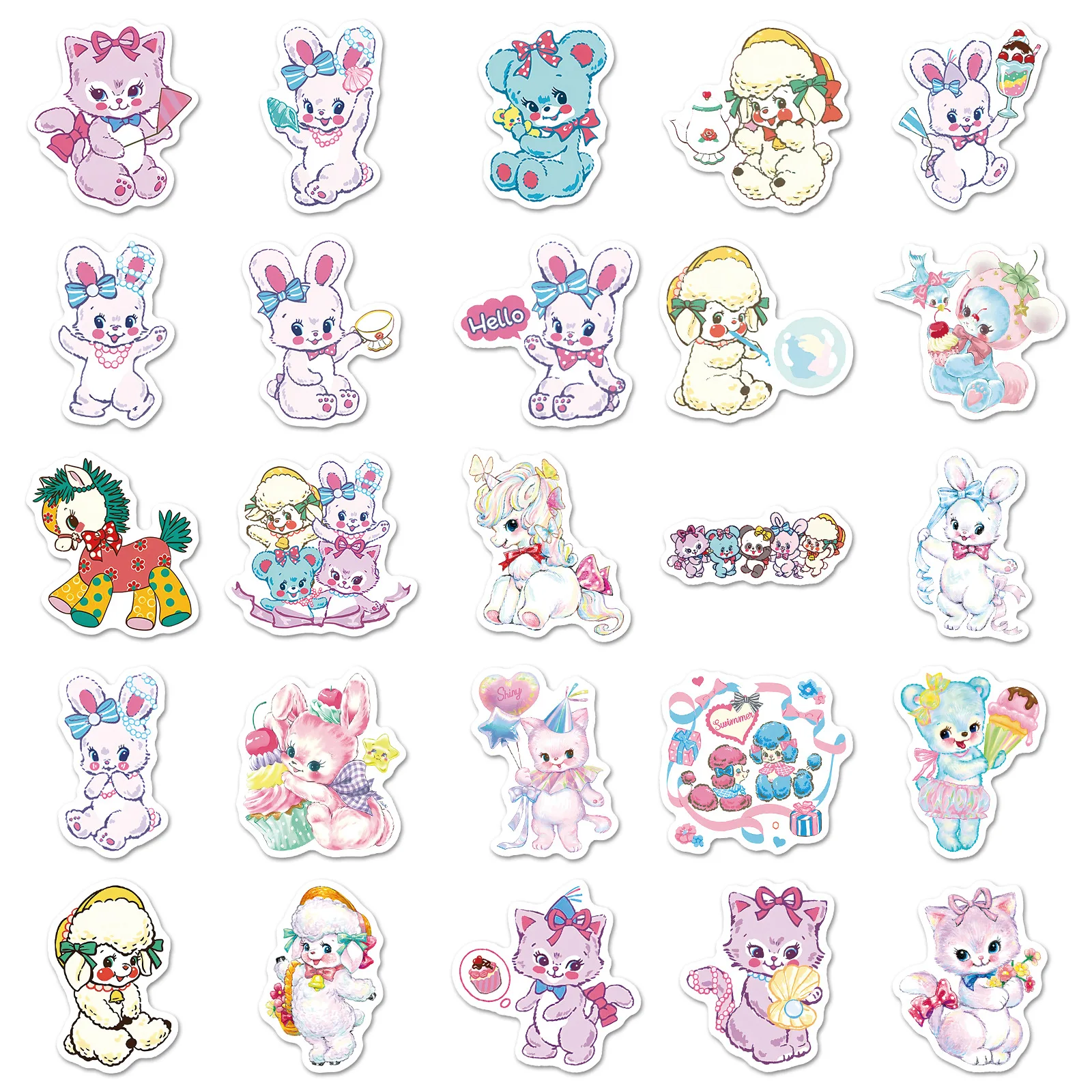 50Pcs 귀여운 수영 선수 스티커 고양이 토끼 데칼 노트북 스크랩북 수하물 기타 헬멧 DIY 낙서 미적 스티커