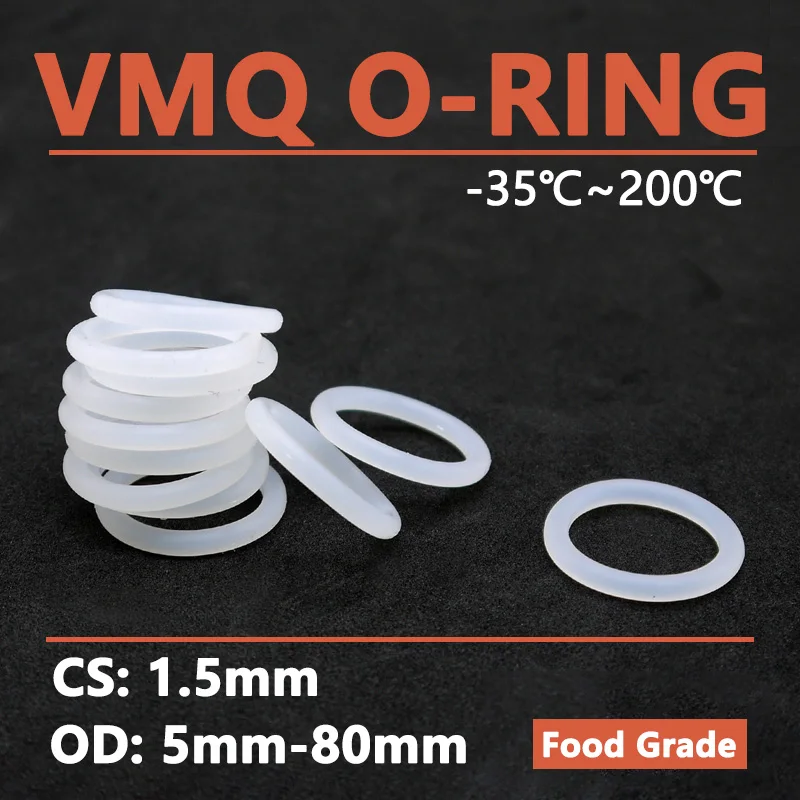 

Thickness CS 1.5mm White VMQ Silicone O Ring OD 5-80mm Food Grade Waterproof Washer Rubber Insulated Round Shape Sealing Gasket