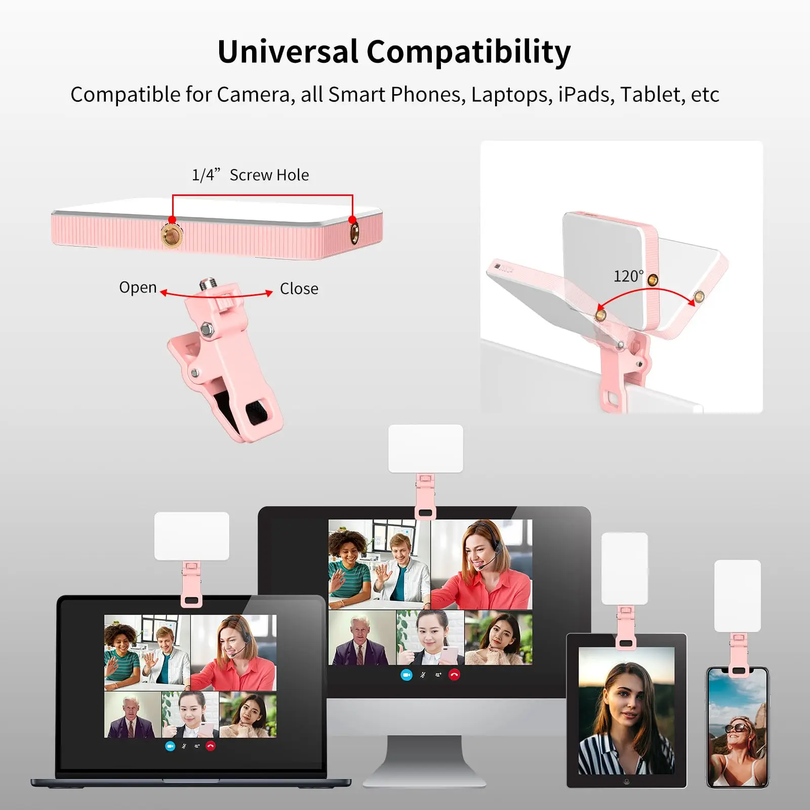 Luce LED Selfie 80 LED - Regolabile 3000-6500K, Con Batteria, Clip Per Telefono E Laptop - Foto 4