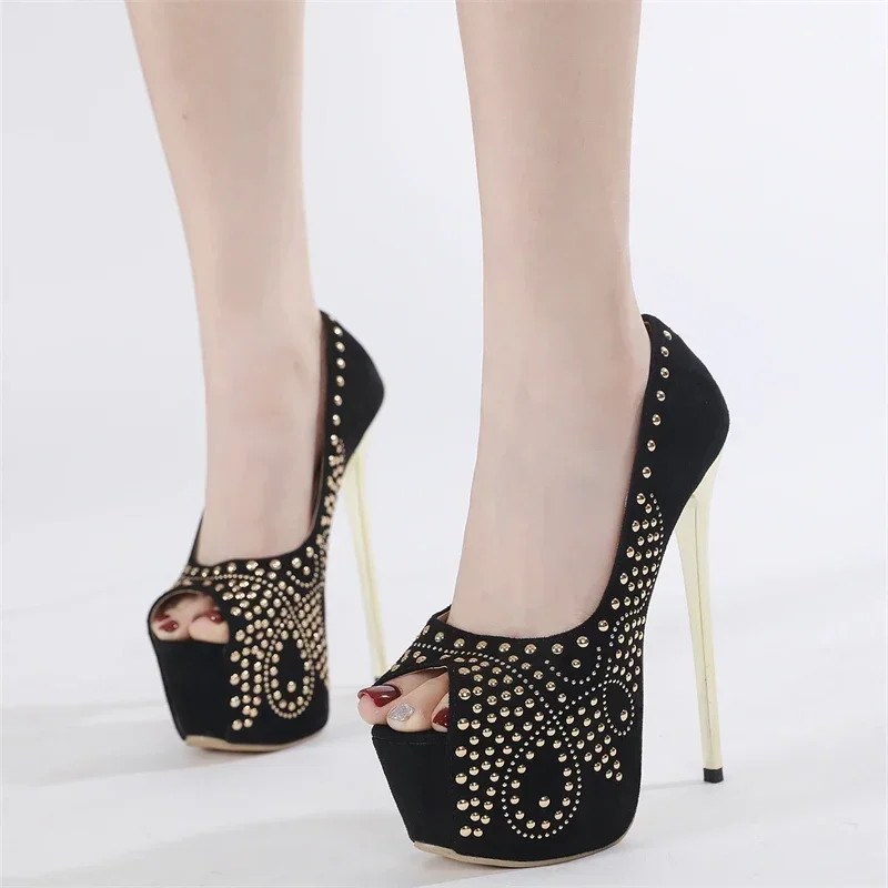 Black Rivet Design Ultra High Heel Women Pumps Sexy Peep Toe Thin High Heels Platform Stiletto High Heels Nightclub Dress Shoes 3 Black Rivet Design Ultra High Heel Women Pumps Sexy Peep Toe Thin High Heels Platform Stiletto High Heels Nightclub Dress Shoes - Image 3