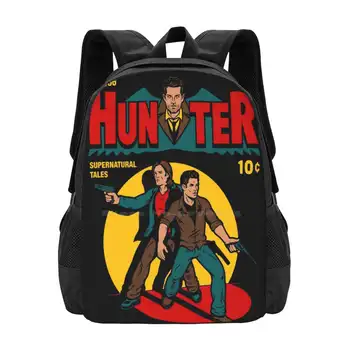 헌터 만화 3D 프린트 디자인 배낭 학생 가방, 윈체스터 샘 딘, 초자연 만화 책 커버, 헌터 유령 악마 악마