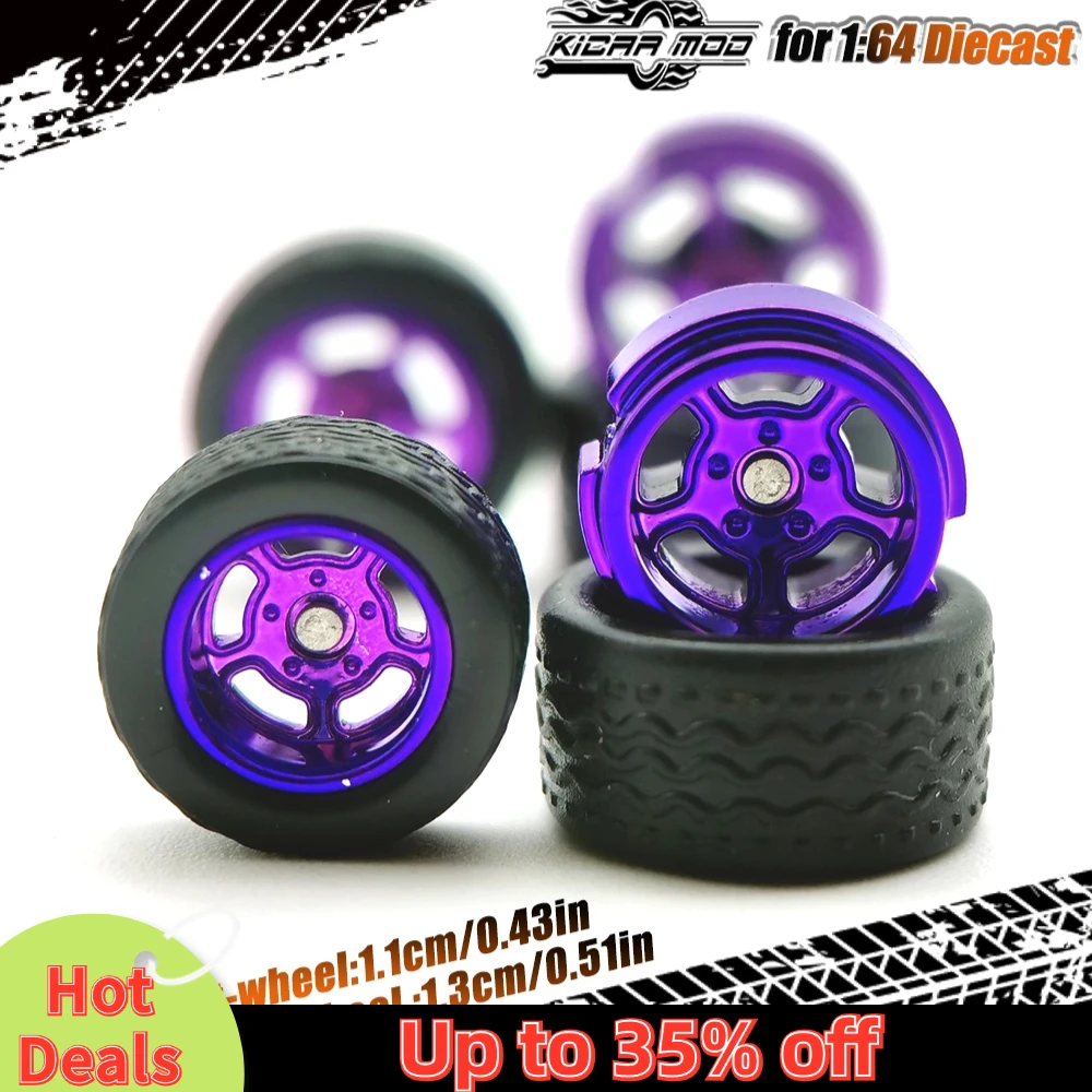 1/64 Model Car Electroplate Wheels with Detachable Tires Five Spoke Refitting Parts for Hot Wheels Matchbox D:11mm+13mm 1 Set 6