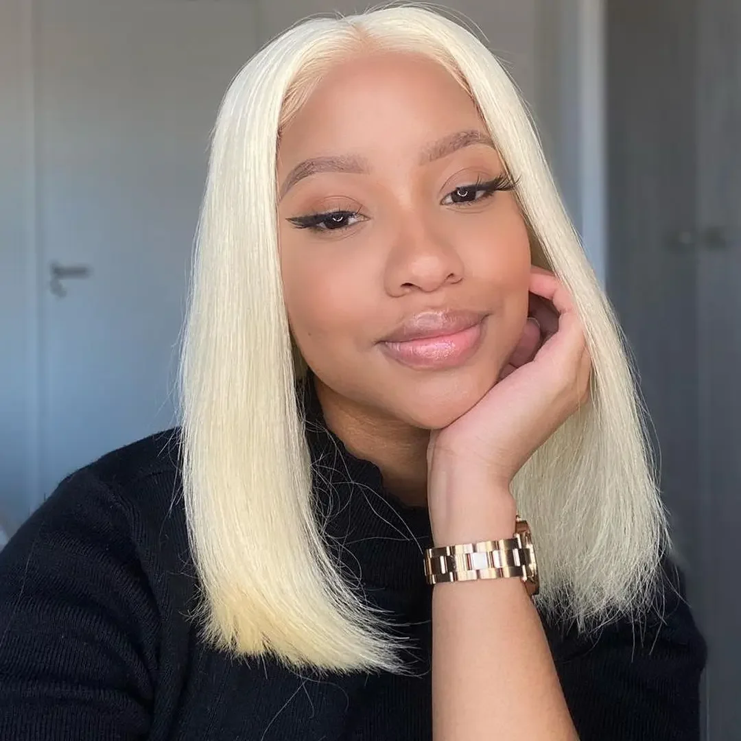

HD Transparent 613 Blonde Lace Front Wigs Human Hair 613 Bob Wig Brazilian Bone Straight Lace Front Human Hair Wigs Pre-Colored