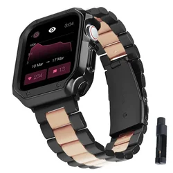 Sleek Stainless Steel Apple Watch Band with TPU Protective Case - 40mm (Black RG)