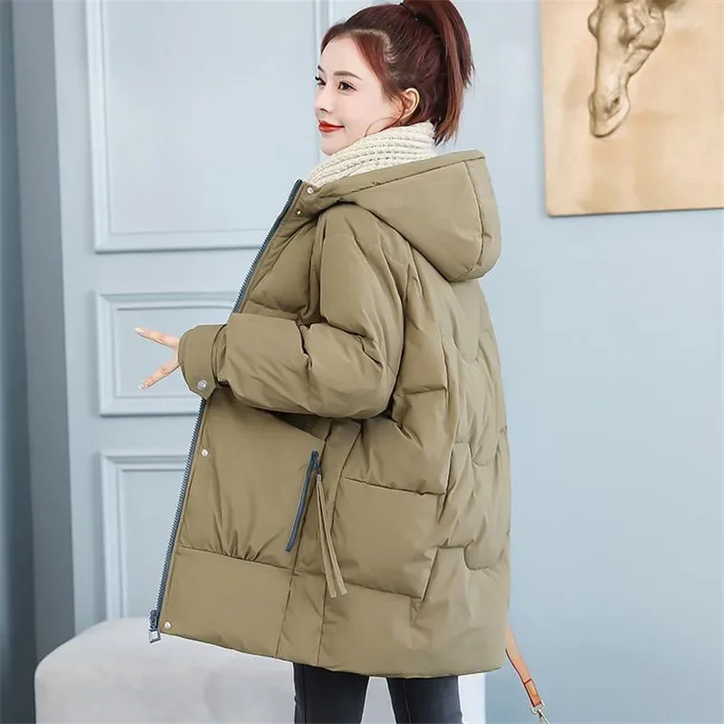 2021 New Women's Parkas Hooded Overcoat Casual Long Coat Cotton Padded Parka Warm Female Jackets Outwear Plus Size Winter Jacket