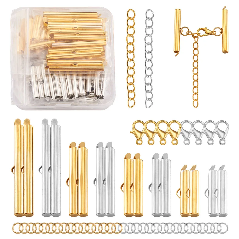 

240Pcs/Set Crimp End Beads Slide On End Clasp Buckles Tubes Extender End Chains Jump Rings Lobster Clasps DIY Jewelry Making