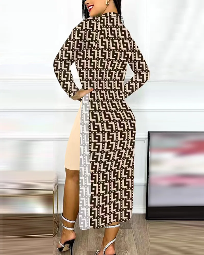 S1f0292420655487da1ddb86950d2d729c Fashion Long Sleeve Office Bodycon Midi Dress Women, Autumn Bilayer Print Elegant Party Ladies Dresses For Women Mallzona