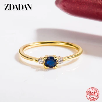 ZDADAN 925 Silver 18K Gold Blue Zircon Ring For Women Wedding Jewelry 1