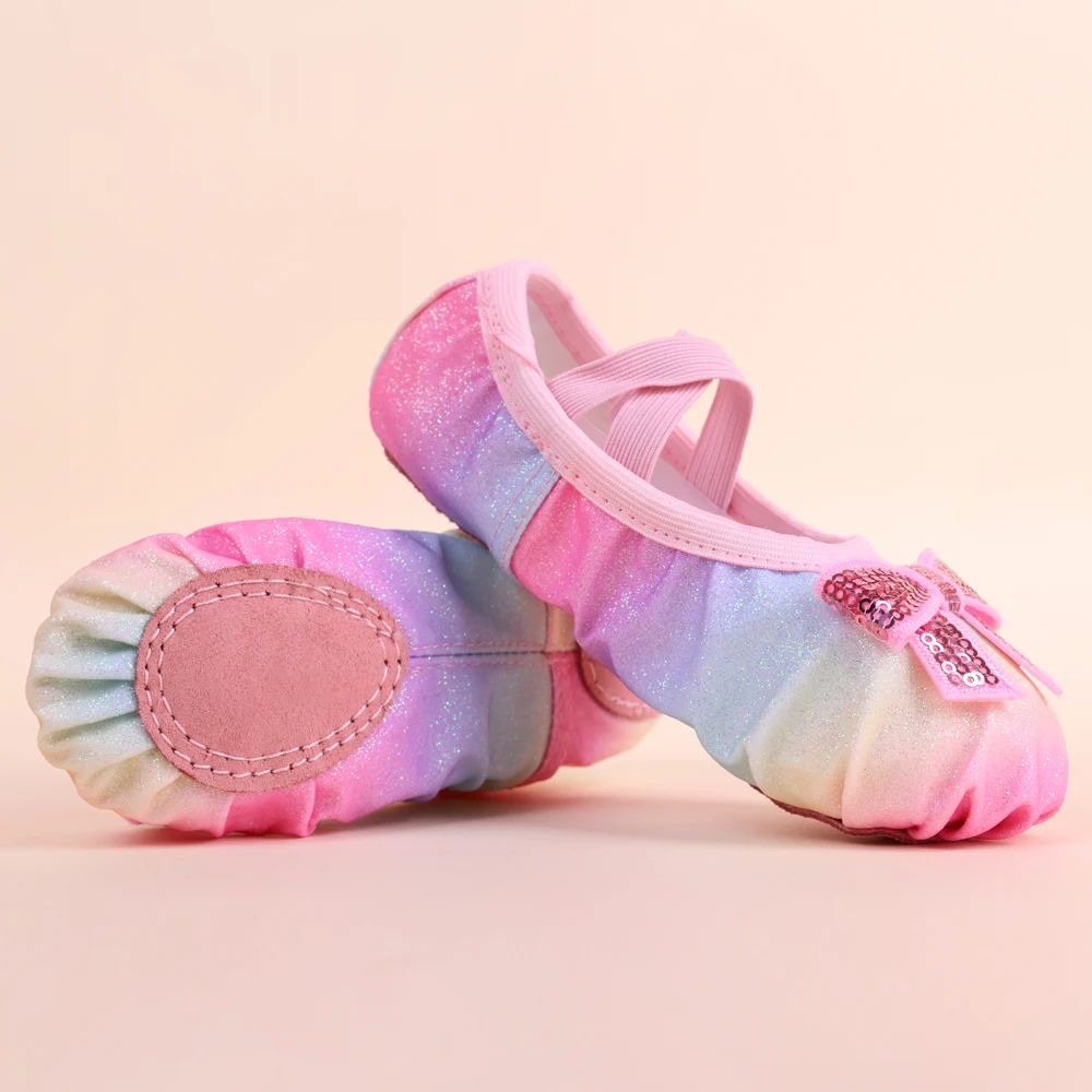 أحذية باليه نعل لامع للفتيات الصغيرات، شباشب رقص مع أربطة مرنة للأطفال الصغار/الأطفال الصغار/الأطفال الكبار)