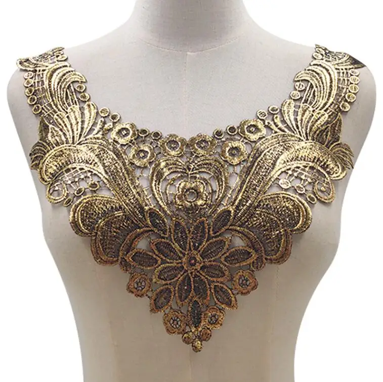 Lace Fabric Lace Sewing Accessories Sewing Patches 1 PC 32*32cm Gold Venice Applique Motif Patches Neckline Collar Lace Scrapbooking Embossed Sewing Accessories Embroidered Lace