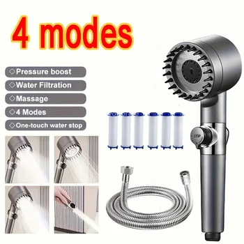 Soffione doccia a pioggia 4 modalità Soffione doccia Filtro doccia portatile ad alta pressione Rubinetto a pioggia Rubinetto per bagno Rubinetto per bagno domestico Set da bagno 1