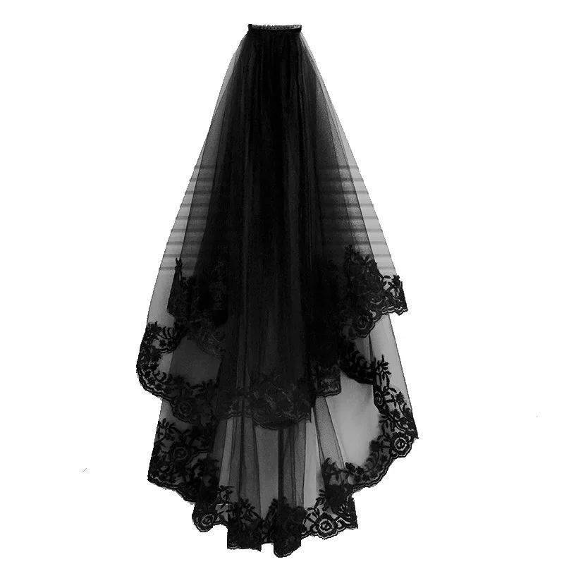 Bridal Veil Black Veil Brides Wedding Veils Lace Short Bridal Fingertip Women&rsquo;s with Comb
