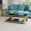 48" Modern Luxury Coffee Table with Black Tempered Glass Top, Coffee Table 3