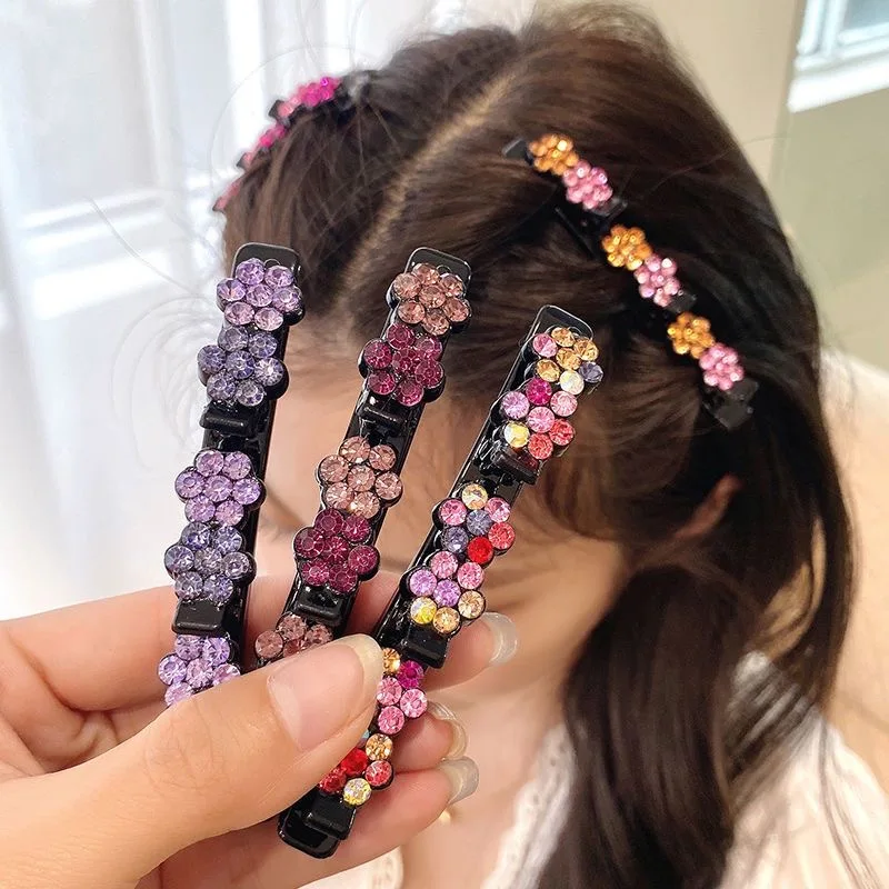 

New Fashion Korean Style Rhinestones Hair Clips Acryli Crystal Flowers Women Summer Sweet Bangs Side Barrettes Elastic Hairpins